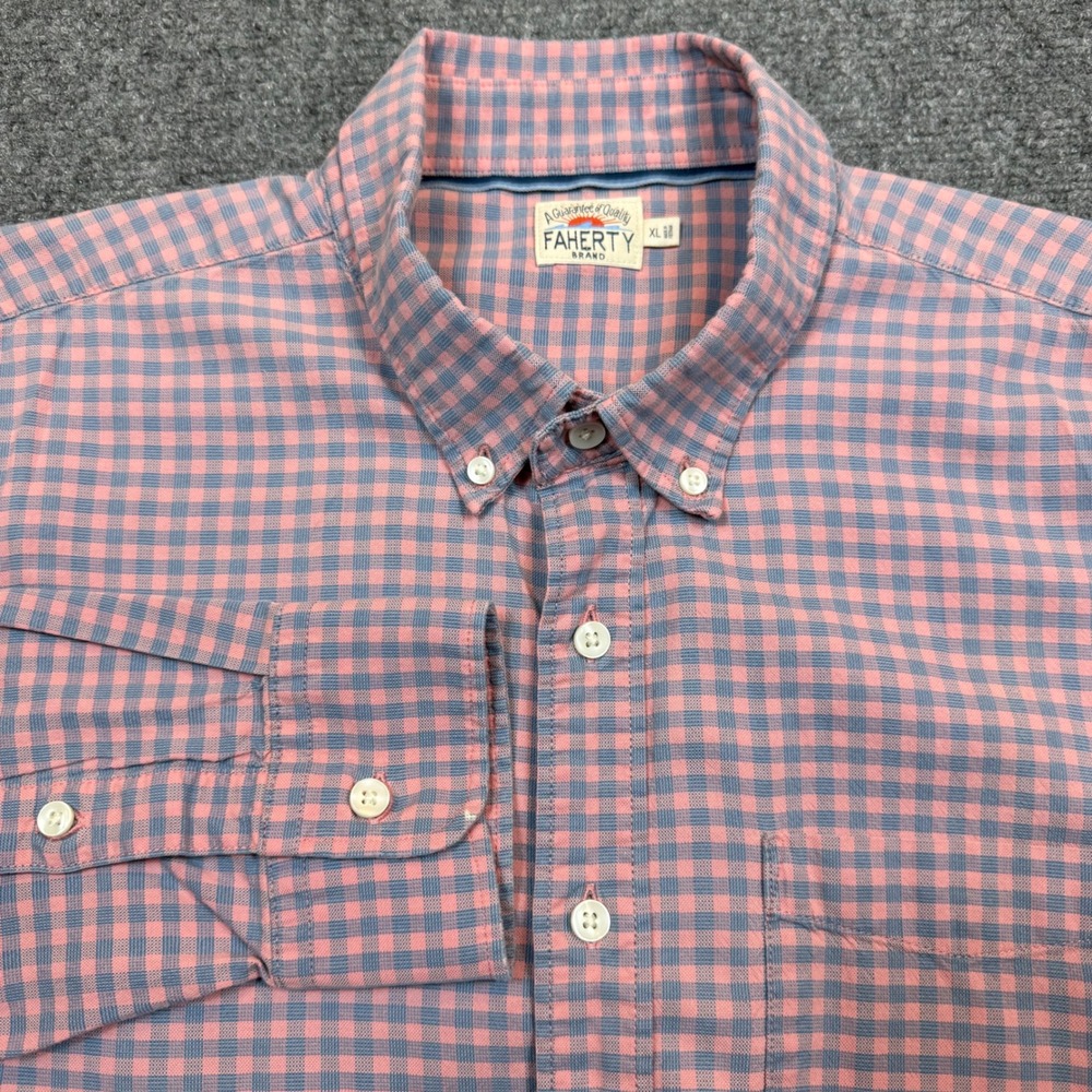 Faherty Brand Mens XL Gingham Button Down Shirt Pink Blue Long Sleeve Cotton